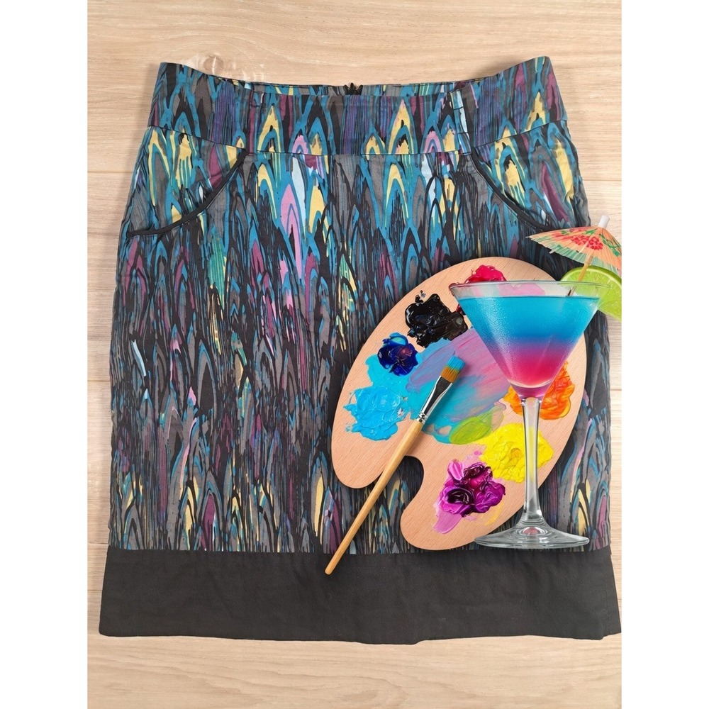 Kensie Girl Blue Purple Abstract Ikat Print Cotton Mini Skirt Size 2